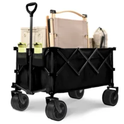 FURNIinspire Outdoor Serving Carts Fish 400L Collapsible Wagon Beach Wagon With Big Wheels For Camping, Sports, Black, 36.22"*22.05"*39.37" -Home Decor GUEST 707a5f7a 923f 4236 af00 332975c838b1