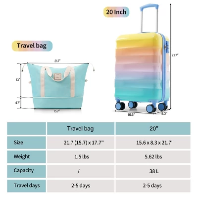 FURNIinspire Bag And Luggage Sets 20 Inch Carry On Luggage Luggage Set, Suitcase With Cup Holder, Travel Luggage, Multicolored, 8.3"*15.6"*21.7" 2 FURNIinspire Bag And Luggage Sets 20 Inch Carry On Luggage Luggage Set, Suitcase With Cup Holder, Travel Luggage, Multicolored, 8.3"*15.6"*21.7" - Image 2