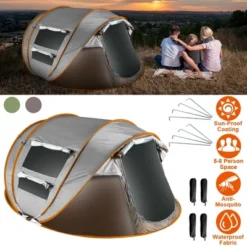 FURNIinspire Camping Tents 5-8 Person Pop Up Tent For Outdoor Hiking, Beach, Sun Shelter With Mosquito Net Windows, Gray, 108.72"*81.48"*45.6" -Home Decor GUEST 7173e638 c178 44d1 a87b 3be34609a9bf