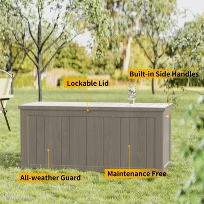 FURNIinspire Deck Boxes, Outdoor Storage Box With Waterproof Function For Gardening Tools, Pool Supplies, Patio Furniture, Brown, 57.87"*32.24"*33.66" 4 FURNIinspire Deck Boxes, Outdoor Storage Box With Waterproof Function For Gardening Tools, Pool Supplies, Patio Furniture, Brown, 57.87"*32.24"*33.66" - Image 4