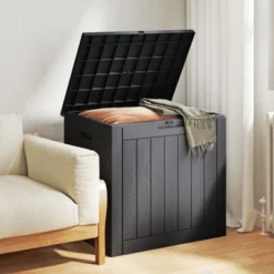 FURNIinspire Deck Boxes, Portable Storage Box With Waterproof Function For Patio Furniture, Garden Tools, All Weather Use, Black, 22"*17.1"*20.9"