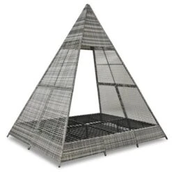 FURNIinspire Patio Chaise Lounges Patio Daybed With Cushions And Tent, Outdoor Wicker Sunbed For Backyard, Garden, Gray And Blue, 72.4“*90.5"*102.4" -Home Decor GUEST 729563d1 6497 43b4 852b 9f7a6960a06f