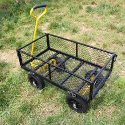 FURNIinspire Wheelbarrows And Lawn Carts Tools Cart Wagon Cart, Garden Cart Trucks With Solid Wheels And Yellow Handle, Black, 37“*19"*40" -Home Decor GUEST 73b7a777 45c1 42d2 b965 cbe849cb1058