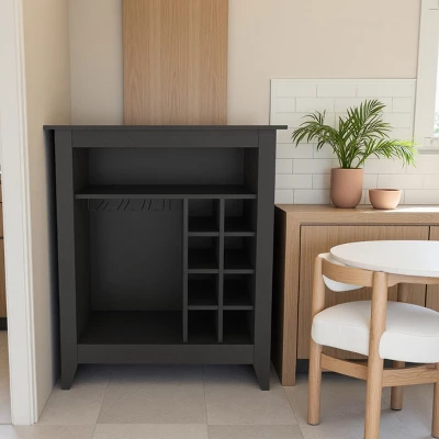 FURNIinspire Wine Racks Bar Cabinet, Wine Cabinet, Sideboard Kitchen Cupboards With Open Shelf, Wine Rack, Black, 17.7"*32.5"*37.07" 3 FURNIinspire Wine Racks Bar Cabinet, Wine Cabinet, Sideboard Kitchen Cupboards With Open Shelf, Wine Rack, Black, 17.7"*32.5"*37.07" - Image 3