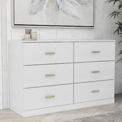FURNIinspire Dressers 6 Drawer Dresser Storage Organizer For Bedroom, Nursery, Modern Clothes Closet Storage Cabinet, White, 47.24"*15.55"*30.3"