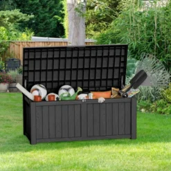 FURNIinspire Deck Boxes, 120 Gallon Waterproof Deck Box Lockable Storage Container For Patio Furniture, Garden Tools, Black, 54.3"*26.5"*24.2"