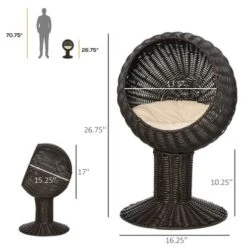 FURNIinspire Rattan Wicker Elevated Cat House Kitty Scratch House Pet Bed W/ Cushion, 17"*15.25"*26.75"