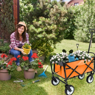 FURNIinspire Outdoor Serving Carts 225lbs Collapsible Foldable Wagon Cart Beach Wagon Utility Cart For Sports Gardeing, Orange, 25.98"*17.32"*37.4" 1 FURNIinspire Outdoor Serving Carts 225lbs Collapsible Foldable Wagon Cart Beach Wagon Utility Cart For Sports Gardeing, Orange, 25.98"*17.32"*37.4"