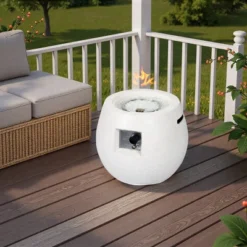 FURNIinspire Outdoor Fireplaces Pear-Shaped Backyard Terrazzo Gas Stove Portable Fire Pit For Camping, Patio, White, 21.25"*21.25"*20.07"