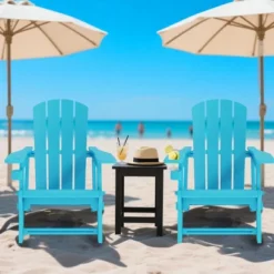 FURNIinspire Patio Accent Chairs Outdoor Folding Chairs Adirondack Chair, Portable Chair With Handles For Beach, Backyard, Blue, 31.4"*29.6"*36.4" -Home Decor GUEST 78dd32dc 1134 46df a675 2b50354c0b75