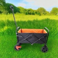 FURNIinspire Wheelbarrows And Lawn Carts Folding Wagon Garden Cart, Lawn Cart With Solid Wheels And Handle, Black And Orange, 30“*15"*36" -Home Decor GUEST 7a59c264 6a10 4d2b 8bc8 7d6e7298c204