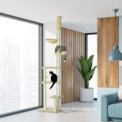 FURNIinspire Floor To Ceiling Cat Tree Adjustable Height, Cat Climbing Tower With Carpeted Platforms, Toy Balls, Beige, 21.25"*13.5"*98.5" 7 FURNIinspire Floor To Ceiling Cat Tree Adjustable Height, Cat Climbing Tower With Carpeted Platforms, Toy Balls, Beige, 21.25"*13.5"*98.5" -Home Decor GUEST 7ac18bec 74ab 420c bbae 53f329c68af9