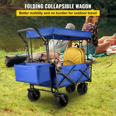 FURNIinspire Outdoor Serving Carts Extra Large Collapsible Garden Cart With Removable Canopy Folding Wagon Utility Carts, Blue, 39"*21.4"*39" 3 FURNIinspire Outdoor Serving Carts Extra Large Collapsible Garden Cart With Removable Canopy Folding Wagon Utility Carts, Blue, 39"*21.4"*39" - Image 3