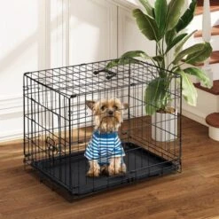 FURNIinspire Pet Crates And Houses 24 Inch Single Door Dog Cage, Metal Pet Kennel With Secure Lock, Removable Tray, Black , 16.5"* 24.4"*19.5" -Home Decor GUEST 7e7dcae7 7ed9 49b7 9f2d 7ec3c78e583f