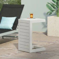 FURNIinspire Patio End Table, C-Shaped Side Table, Compact, Stylish, And Versatile, White, 15"*14.5"*24"