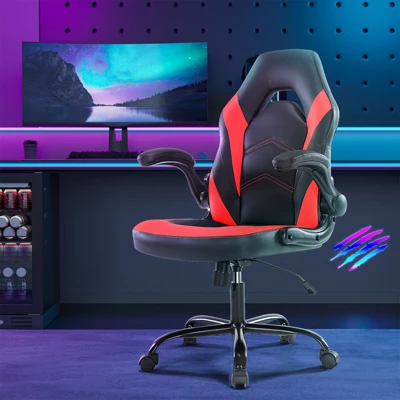 FURNIinspire Task And Office Chairs PU Leather Office Chair Swivel Computer Gaming Chair With Lumbar Support, Black And Red, 25"*28"*46" 5 FURNIinspire Task And Office Chairs PU Leather Office Chair Swivel Computer Gaming Chair With Lumbar Support, Black And Red, 25"*28"*46" - Image 5