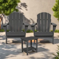 FURNIinspire Patio Seating Sets Folding Adirondack Chairs With Side Table, 3-Piece Rocking Chairs Set With Wood Texture, Gray, 30“*28”*35“ -Home Decor GUEST 7ffa0c22 faf5 4f55 882d 70060dbd6cb5