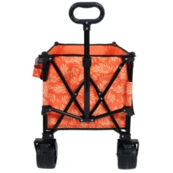 FURNIinspire Outdoor Serving Carts Collapsible Foldable Extended Wagon 480lb Weight Capacity All-Terrain Beach Wheels, Orange, 37.4"*23.03"*38.98"