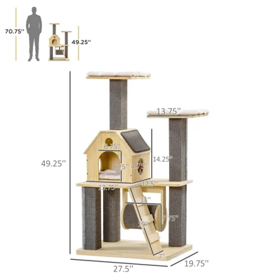 FURNIinspire Cozy-House Cat Tree For Indoor Cats With Pillow-Covered Perches, Spinning Toy, Modern Climbing Activity Cat Tower, 27.5"*19.8"*49.3" 1 FURNIinspire Cozy-House Cat Tree For Indoor Cats With Pillow-Covered Perches, Spinning Toy, Modern Climbing Activity Cat Tower, 27.5"*19.8"*49.3"