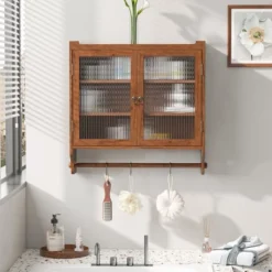 FURNIinspire Kitchen And Dining Cabinets Vintage 2 Door Wood Wall Cabinet, Dining Room Pantry Cabinet With Towel Rack, Dark Brown, 7.08"*24.8"*23.62" -Home Decor GUEST 8159df58 0b83 43c5 ad42 b8045fb62430