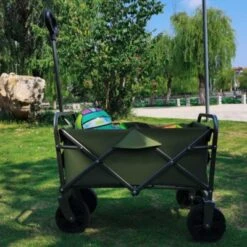FURNIinspire Outdoor Serving Carts Collapsible Foldable Wagon Cart Beach Wagon Utility Wagon Grocery Cart Camping, Green, 26.62"*15.55"*30.07"