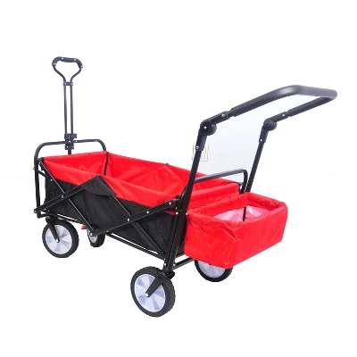 FURNIinspire Wheelbarrows And Lawn Carts Folding Wagon Collapsible Outdoor Utility Wagon, Lawn Car With Adjustable Handles, Black And Red, 53“*20"*43" 5 FURNIinspire Wheelbarrows And Lawn Carts Folding Wagon Collapsible Outdoor Utility Wagon, Lawn Car With Adjustable Handles, Black And Red, 53“*20"*43" - Image 5