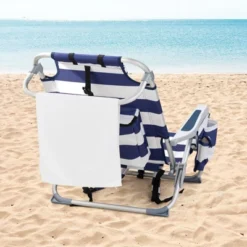 FURNIinspire Outdoor Portable Chair Adjustable Back With Storage For Relaxing Adventures, Blue Stripes, 24.8"*25.6"*32.28" -Home Decor GUEST 822160ce eba7 4acc bcab 12fe70bf929f