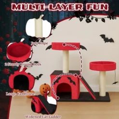 FURNIinspire Pet Tower Gothic Cat Tree Tower Halloween Pet Furniture Cute Cat Toys House With Condo, Scratching Posts, Red, 25.6"*17.7"*27.5" -Home Decor GUEST 823eef65 20e1 4544 b23d 709e103853b5