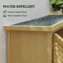 FURNIinspire Utility Storage Cabinet Wooden Outdoor Storage Cabinet Storage With Asphalt Roof 2 Wood Doors With Lock, Yellow, 38.40"*23.00"*13.40" -Home Decor GUEST 82c47236 82c1 4511 8162 d90fe58ea2ee