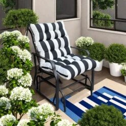 FURNIinspire Outdoor Seat Cushions 2 Pcs Set High Back Patio Chair Cushions, Blue And White Stripes Seat Cushion, Multicolored, 44"*22"*4" -Home Decor GUEST 832caf62 9507 4a83 b2c0 8d209287f6a9