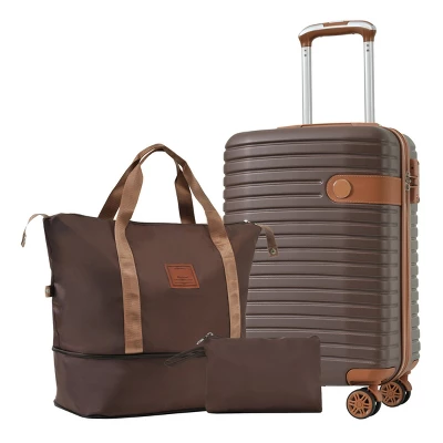 FURNIinspire Bag And Luggage Sets 3 Piece Carry On Luggage Sets, Lightweight Hard Shell Suitcase With Wheel, Bag Set, Brown, 8.9"*13.6"*21.3" 5 FURNIinspire Bag And Luggage Sets 3 Piece Carry On Luggage Sets, Lightweight Hard Shell Suitcase With Wheel, Bag Set, Brown, 8.9"*13.6"*21.3" - Image 5