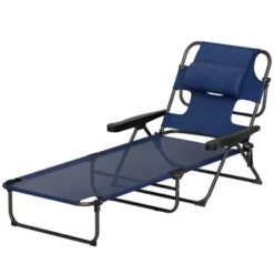 FURNIinspire Outdoor Portable Chair 4 Position Recline Foldable Design With Reading Hole For Poolside Relaxation, Black, Navy Blue, 74.4"*28.3"*32.3" 9 FURNIinspire Outdoor Portable Chair 4 Position Recline Foldable Design With Reading Hole For Poolside Relaxation, Black, Navy Blue, 74.4"*28.3"*32.3" -Home Decor GUEST 858161f4 9447 4e75 b3ab 419712f25af0