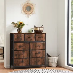 FURNIinspire Dressers 9 Drawer Fabric Tall Dresser Tower Closet Storage Chest Of Drawers For Bedroom Nursery, Brown, 11.8"*39.37"*39.37" -Home Decor GUEST 86037283 867c 4dc3 9727 4624f347253a
