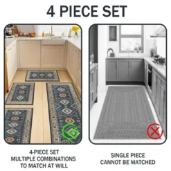 FURNIinspire Floor Mats 4 Piece Farmhouse Kitchen Rug Washable Area Rugs Non Skid Bohemian Mat For Hallway Entryway, Blue, 60"*20" -Home Decor GUEST 8732d748 f1e6 4476 9707 9bc063919a7f