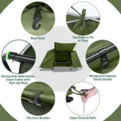 FURNIinspire Camping Tents Heightened Folding Outdoor Camping Tent With Adjustable Leg Claws, Water Proof, UV Protection, Green, 33"*94"*50" -Home Decor GUEST 876c87a9 f3bc 4f4d aa55 6694dde22103