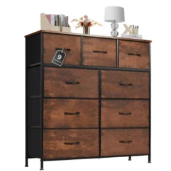 FURNIinspire Dressers 9 Drawer Fabric Tall Dresser Tower Closet Storage Chest Of Drawers For Bedroom Nursery, Brown, 11.8"*39.37"*39.37" -Home Decor GUEST 87a7c178 2aee 4f0e b145 af331e1a2d5d