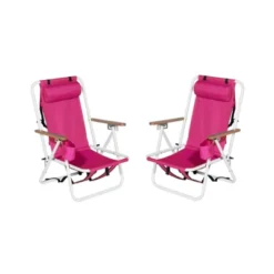 FURNIinspire Outdoor Portable Chair Set Of 2 With Headrest Cup Holder And Backpack Straps For Outdoor Relaxation, Pink, 23"*21.7"*31.5" -Home Decor GUEST 886af01a 4915 4761 a25a 2b10ac0e1f15