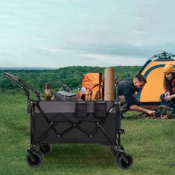 FURNIinspire Outdoor Serving Carts Multi Functional Push Pull Folding Wagon Cart With Rotating Handle All-Terrain Wheele, Black, 48.43"*22.83"*43.7" -Home Decor GUEST 8894dbc3 ba57 4ecf a18a 1970890cf49d