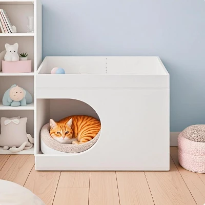 FURNIinspire Pet Beds Cat Beds Pet Furniture, Multifunctional Cat Station, Kitty Bed Cat Bed For Living Room, Bedroom, White, 15.75"*15.75"*13.78" 5 FURNIinspire Pet Beds Cat Beds Pet Furniture, Multifunctional Cat Station, Kitty Bed Cat Bed For Living Room, Bedroom, White, 15.75"*15.75"*13.78" - Image 5