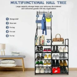 FURNIinspire Shoe Racks Simple 5 Tier Shoe Rack Storage Organizer Shoe Shelf With Freestanding Coat Rack For Entryway, Black, 12"*33"*66" 6 FURNIinspire Shoe Racks Simple 5 Tier Shoe Rack Storage Organizer Shoe Shelf With Freestanding Coat Rack For Entryway, Black, 12"*33"*66" -Home Decor GUEST 8a2c3cc5 1279 46f7 9e1e 114f31631ff1