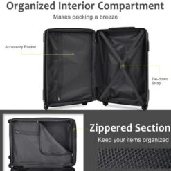 FURNIinspire Bag And Luggage Sets 20 Inch Luggage Set, Lightweight Checked Suitcase With 2 Mesh Bag Travel Business, Black , 8.3"*13.6"*21.5" -Home Decor GUEST 8a2d81ca e210 4f4b a5d8 3de972b3059b