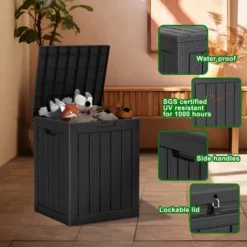 FURNIinspire Deck Boxes 28 Gallon Resin Deck Box, Waterproof Patio Outdoor Storage Bin Storage Box, All Weather Use, Ideal For Storage, Black -Home Decor GUEST 8b93ed05 a897 41f8 a22a 179fb77e4ff9