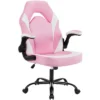 FURNIinspire Task And Office Chairs Pu Leather Office Chair Swivel Computer Gaming Chair With Lumbar Support, Pink And White, 25"*28"*46"