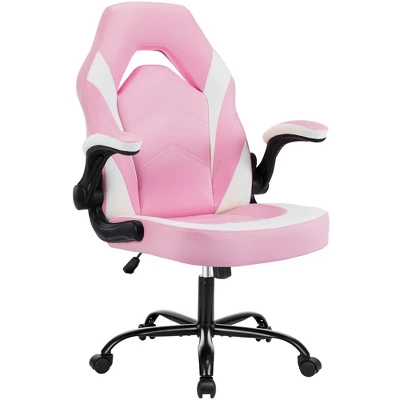 FURNIinspire Task And Office Chairs Pu Leather Office Chair Swivel Computer Gaming Chair With Lumbar Support, Pink And White, 25"*28"*46" 1 FURNIinspire Task And Office Chairs Pu Leather Office Chair Swivel Computer Gaming Chair With Lumbar Support, Pink And White, 25"*28"*46"