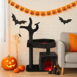 FURNIinspire Pet Tower 44.5 Inch Heavy Duty Gothic Cat Tree Tower Indoor Large Condo, Halloween Pet Activities Platform, Black , 15.8"*27.6"*44.5" -Home Decor GUEST 8c994baf 0f47 491e 84a5 115cf8b034b0