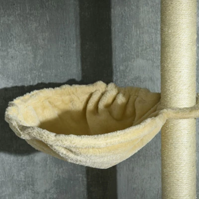 FURNIinspire Floor To Ceiling Cat Tree Adjustable Height, Cat Climbing Tower With Carpeted Platforms, Toy Balls, Beige, 21.25"*13.5"*98.5" 4 FURNIinspire Floor To Ceiling Cat Tree Adjustable Height, Cat Climbing Tower With Carpeted Platforms, Toy Balls, Beige, 21.25"*13.5"*98.5" - Image 4