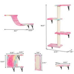 FURNIinspire Pet Tower Wall Mounted Cat Tree, 5 Pcs Cat Tower For Kittens, Modern Cat Furniture, Pink, 19.75"*7.85"*38.25"
