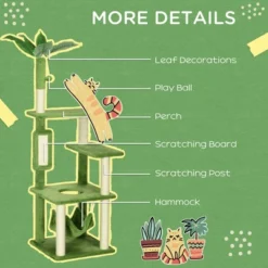 FURNIinspire Pet Tower Cat Tree Cat Tower Cat Playhouse With Scratching Post, Platforms, Play Ball, Cute Pet Furniture, Green, 19.25"*19.25"*56" -Home Decor GUEST 8dc71cf0 04a1 4d8b a40f a81ca375f900