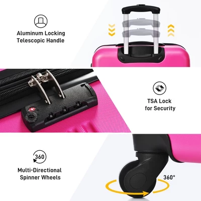 FURNIinspire Bag And Luggage Sets 3 Piece Luggage Set Spinner Suitcase With TSA Lock, Travel Options For Family Travel, Pink, 20" 24' 28" 4 FURNIinspire Bag And Luggage Sets 3 Piece Luggage Set Spinner Suitcase With TSA Lock, Travel Options For Family Travel, Pink, 20" 24' 28" - Image 4