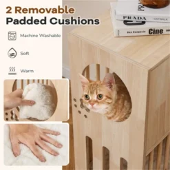 FURNIinspire Pet Tower Cat Tower Wooden 2 Tier Cat House Cat Condo, Pet Furniture Cat Litter Box With Cushion, Brown, 17"*11.5"*25.5" -Home Decor GUEST 8df9113d f401 4d46 b3eb 5d6d44cec603